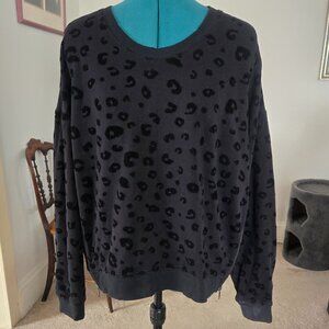 Marlo Flocked Leopard Print Sweatshirt with Functional Side Zippers